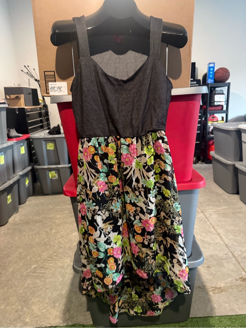 Black Floral Sundress with Fitted Bodice 92